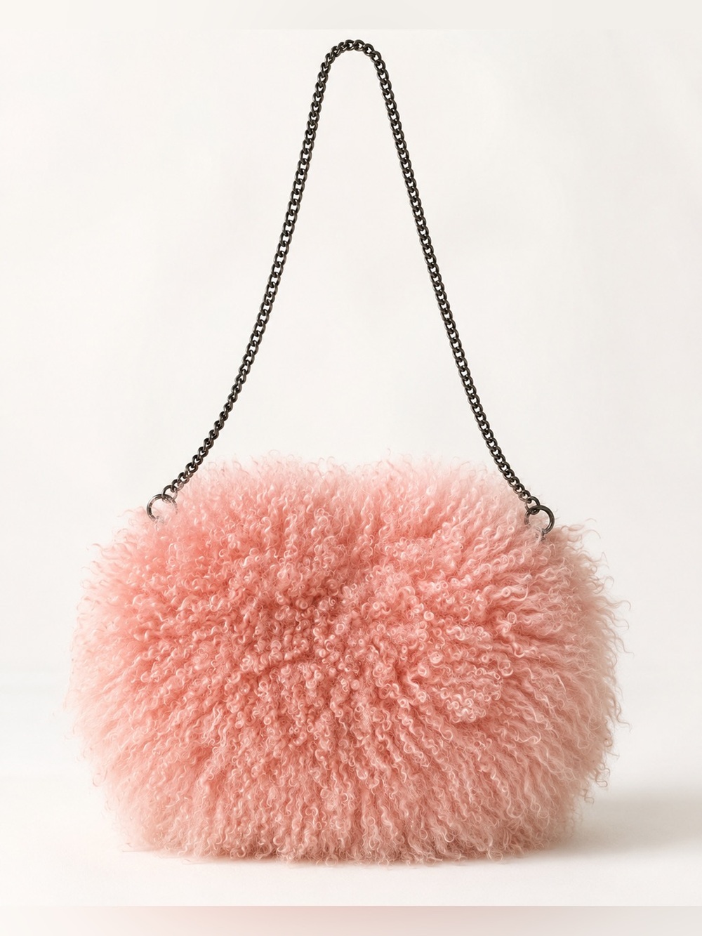 Fur Fashion Deluxe Pink Curly Fur Chain Shoulder Bag